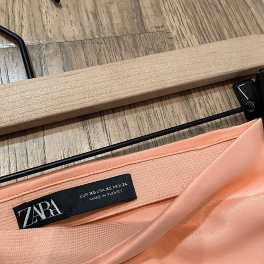 Zara Peach Satin Midi Skirt Bias Cut Viscose Slip Skirt XS Feminine Romantic - Picture 7 of 10
